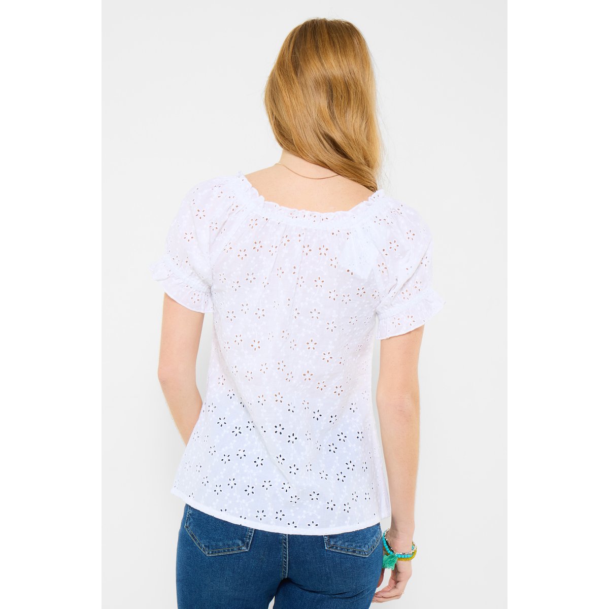 Blouse brodée à boutons et pompons blanc, JOE BROWNS