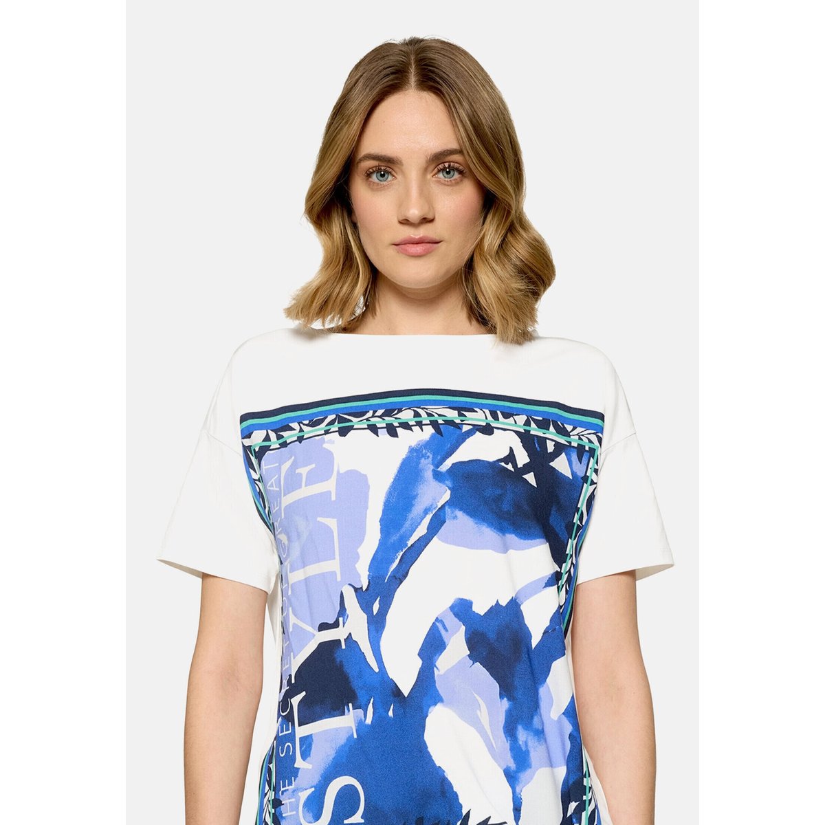T-shirt façon blouse à nœud patch cream/blue, BETTY BARCLAY