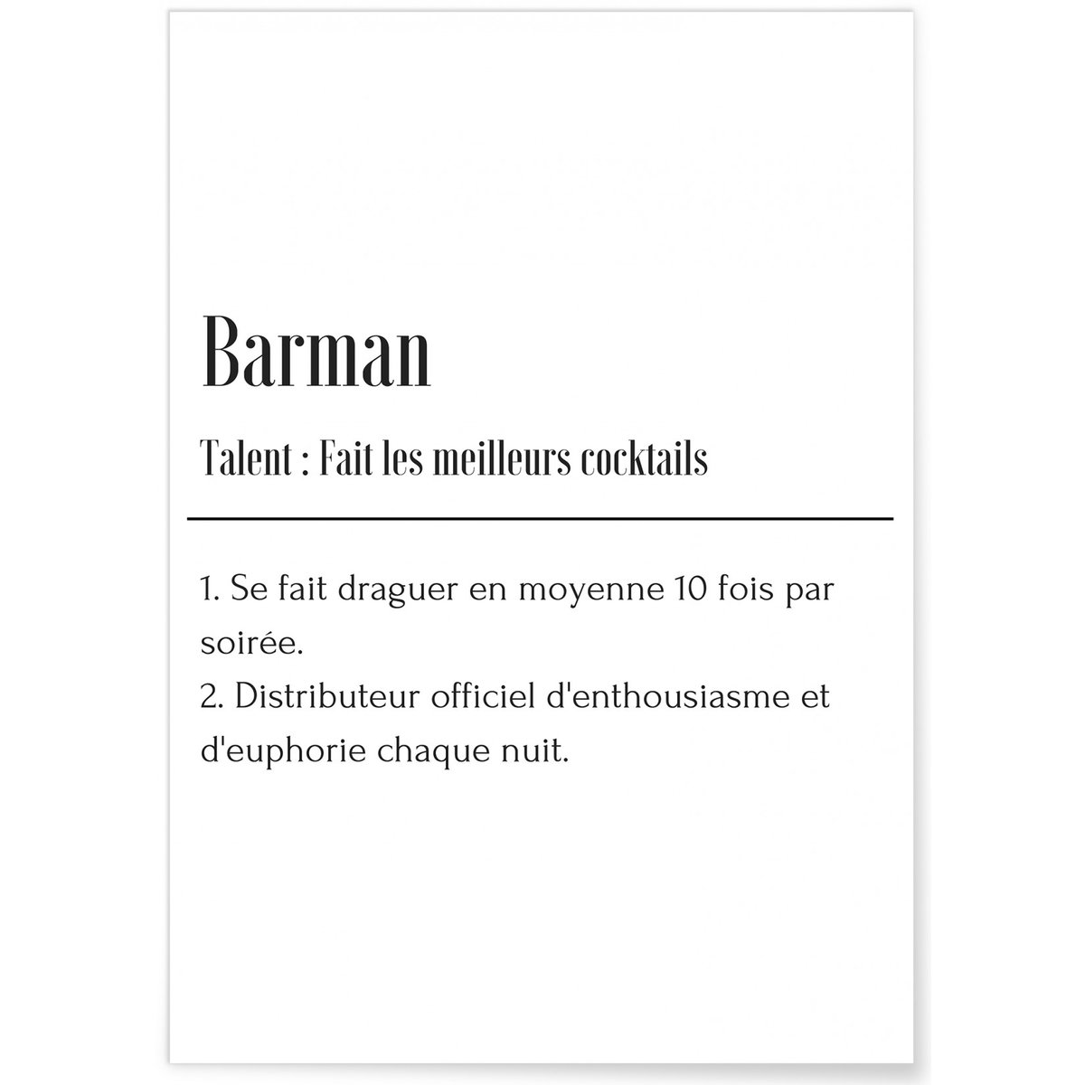 Affiche Définition Barman blanc, L'AFFICHERIE