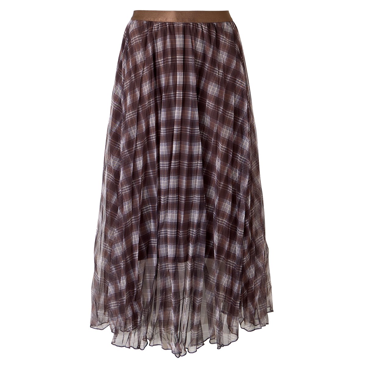 Jupe Mi-Longue en Tulle à Carreaux marron, JOE BROWNS