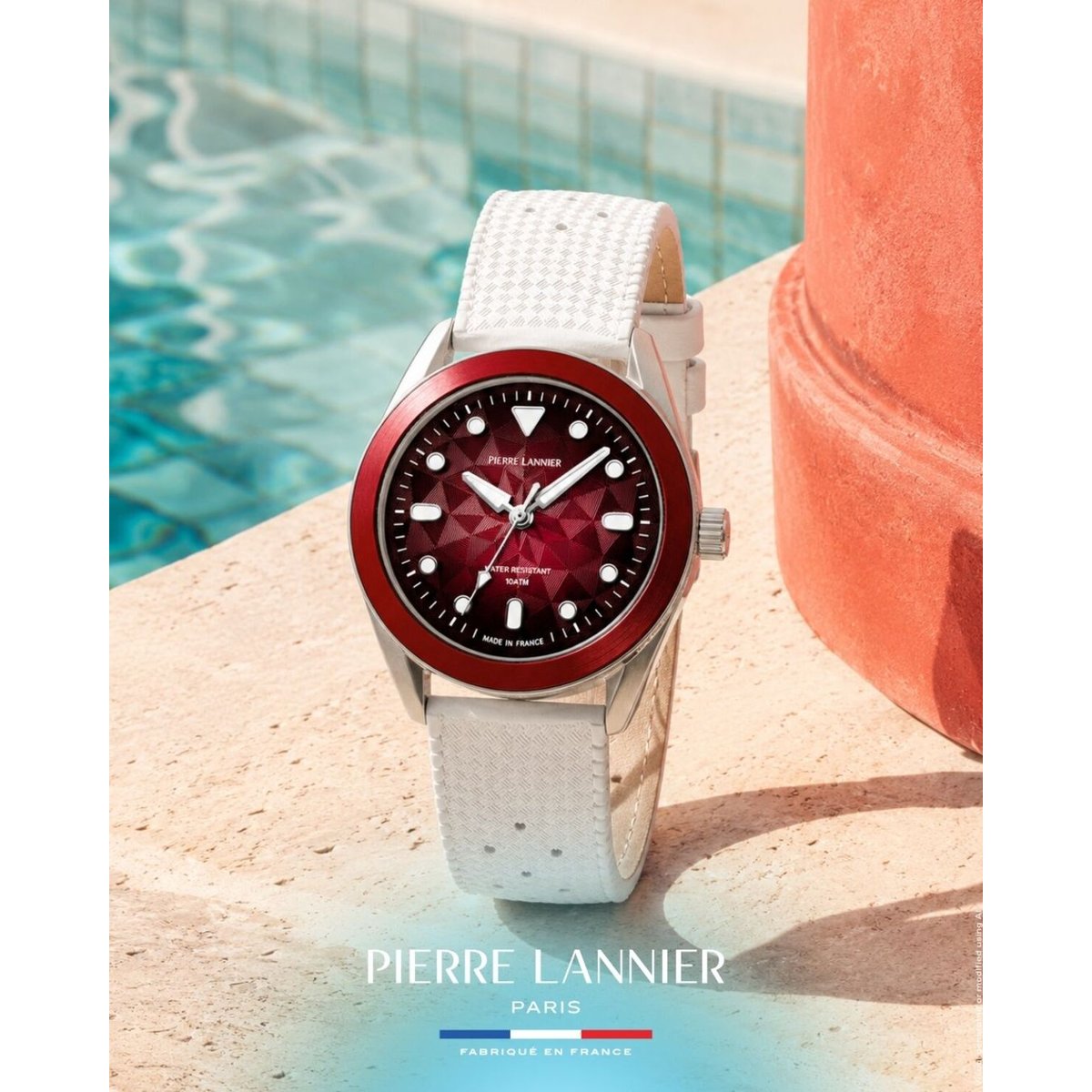 Montre Analogique  BORA argenté rouge blanc, PIERRE LANNIER