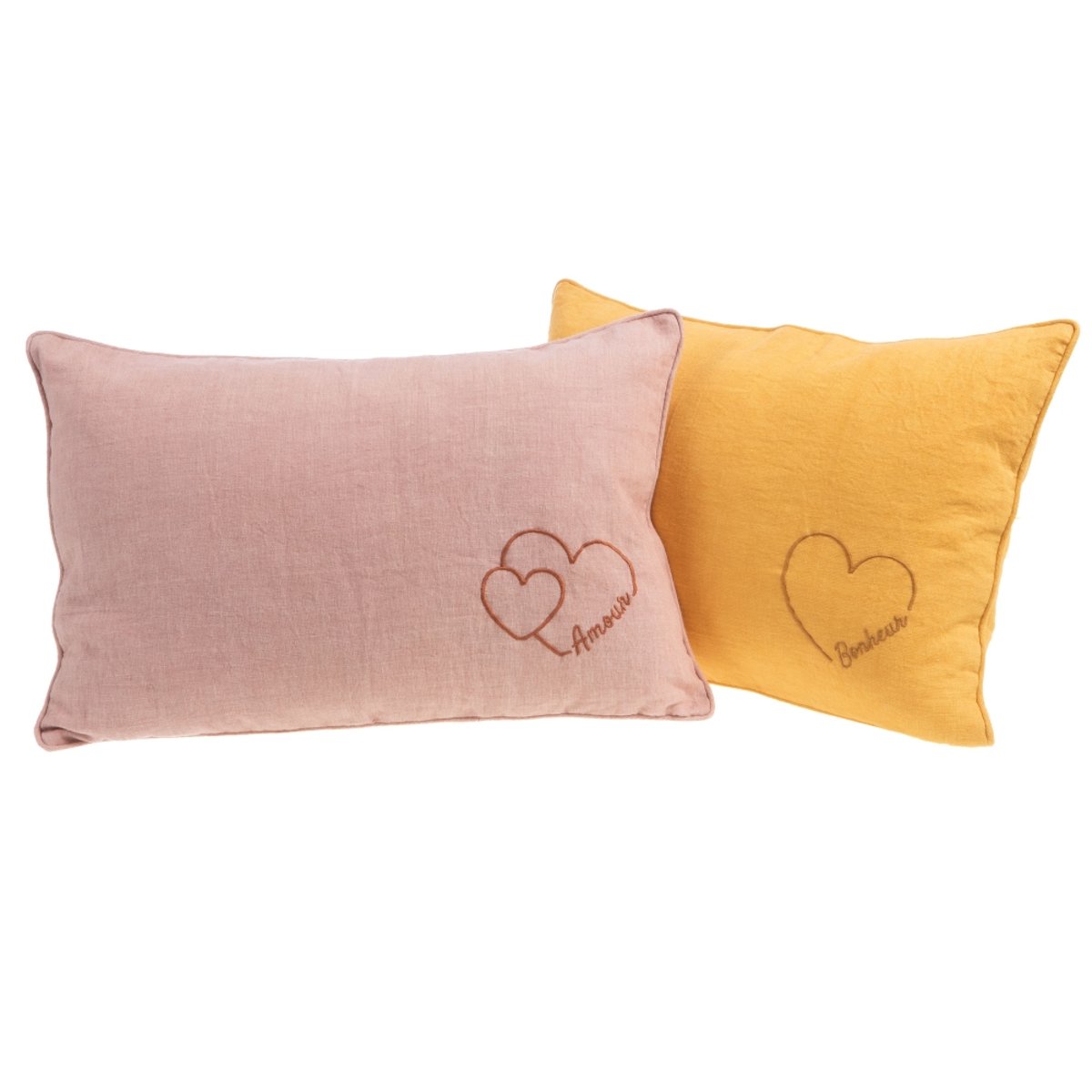 Coussin cœur brodé 40 x 60 cm (lot de 2) rose, AMADEUS