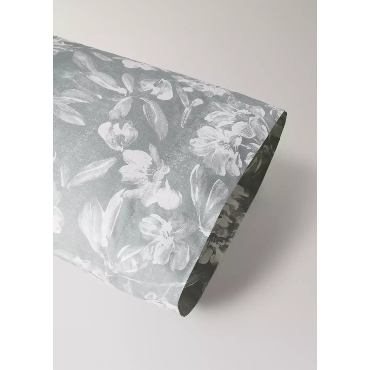 Taie d’oreiller percale de coton fleurs 45 x 110 cm vert moyen, MANGO HOME