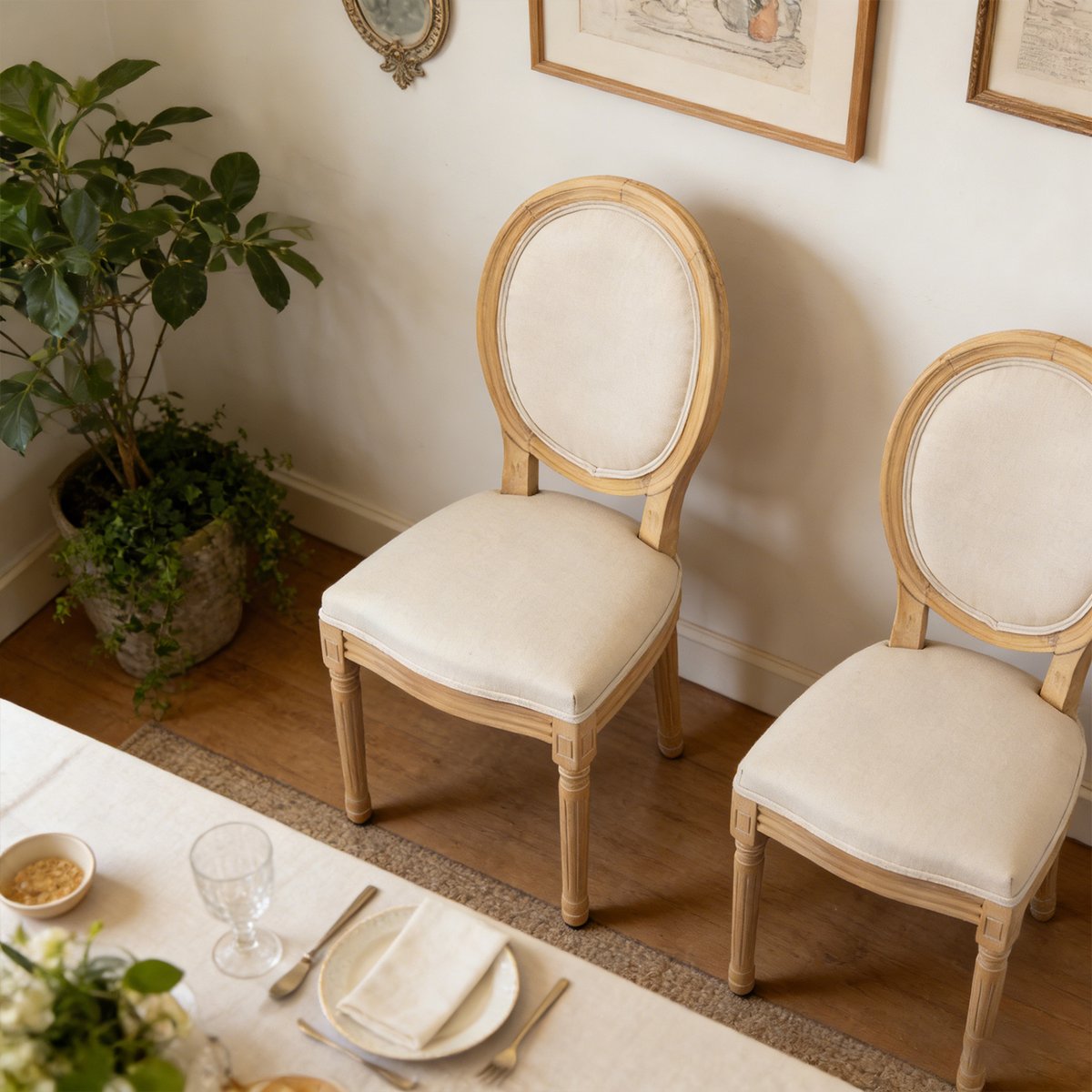 Lot de 4 chaises style classique à dossier ovale, KOAFAB beige, MEUBLES COSY