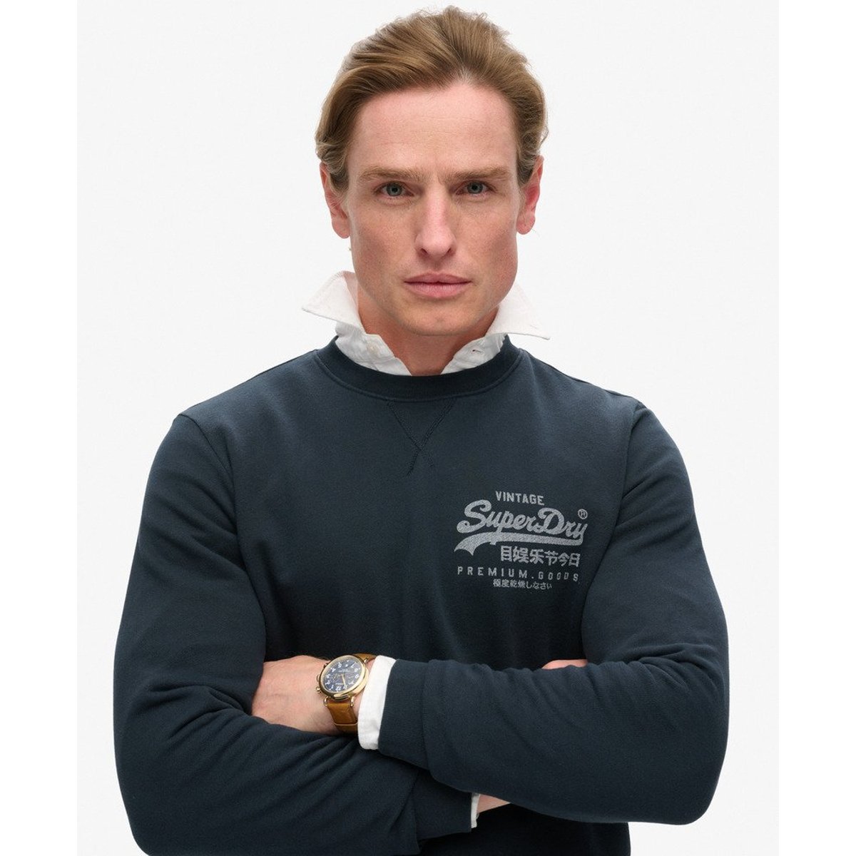 Sweat classique Vintage Logo Heritage Chest bleu marine éclipse, SUPERDRY