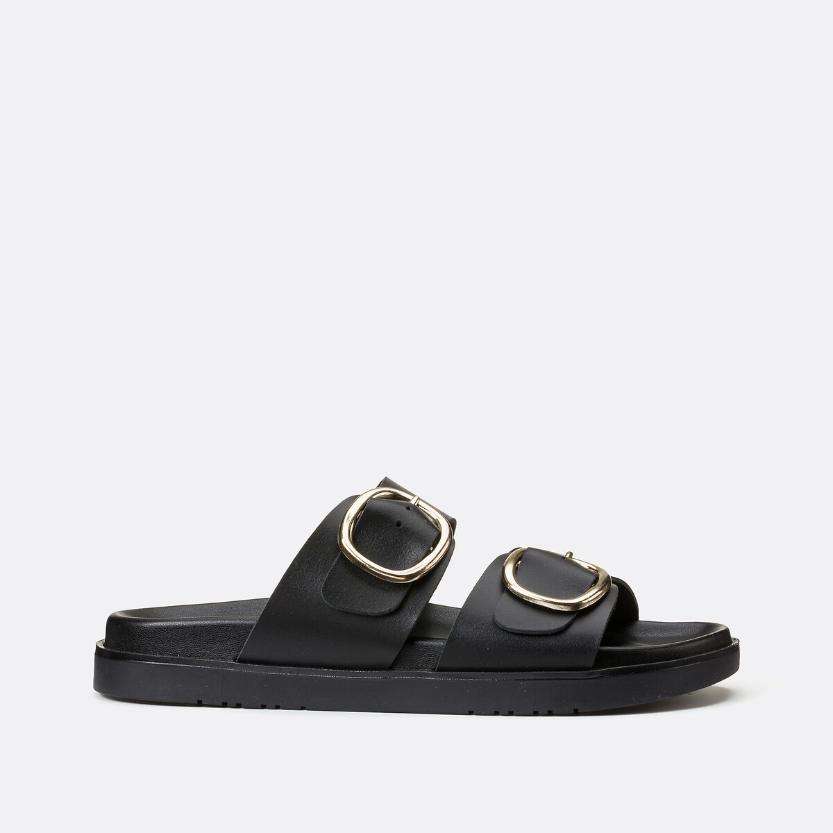 Mules en cuir double boucles, Signature SALOME noir, LA REDOUTE COLLECTIONS
