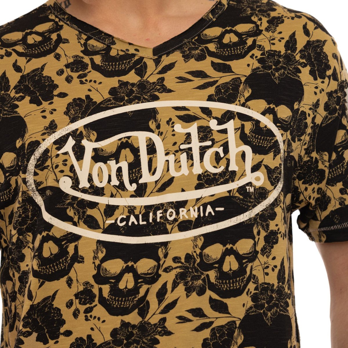 Tee Shirt coton Ron moutarde/noir/beige, VON DUTCH