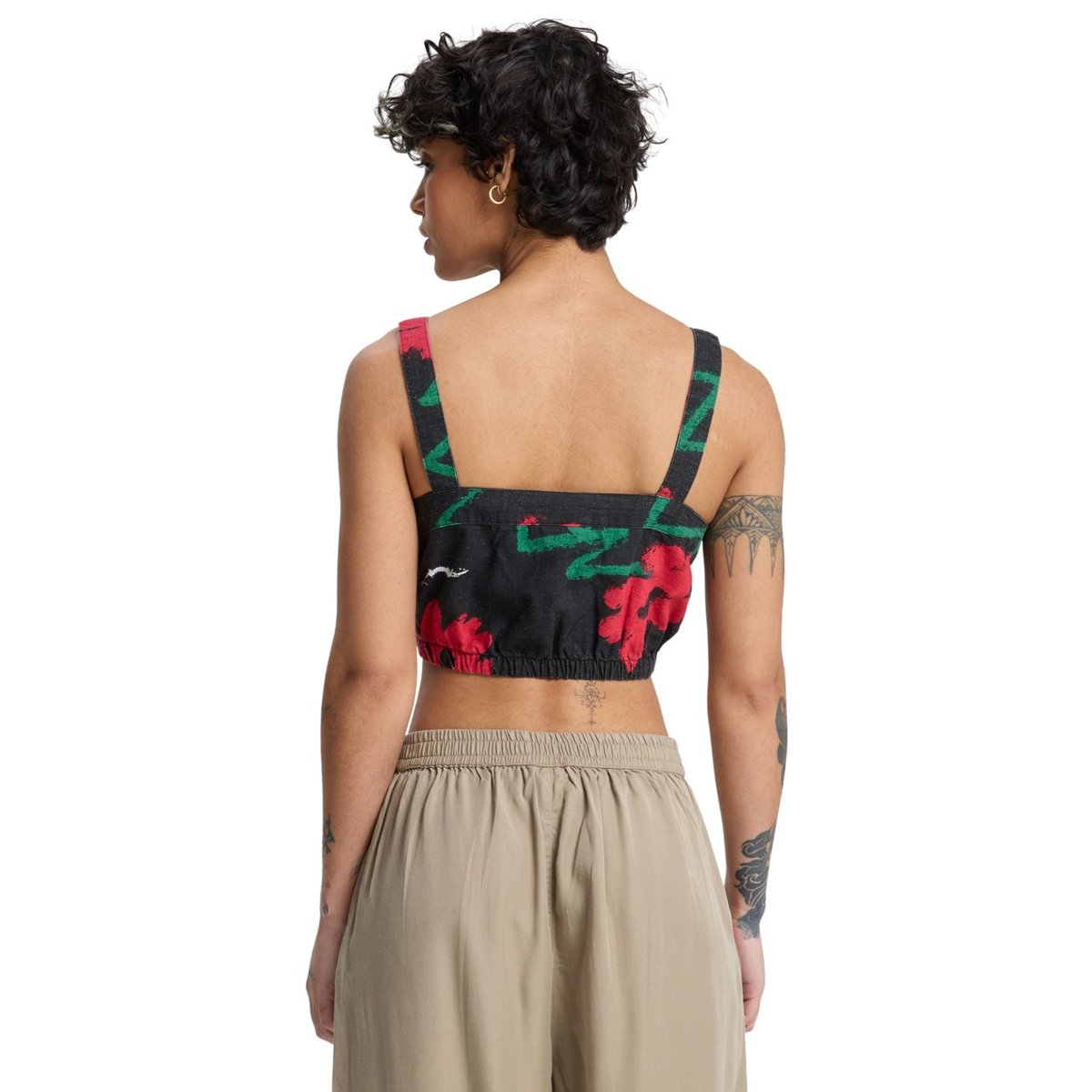 Crop top PALMA noir black street floral 64, QUIKSILVER