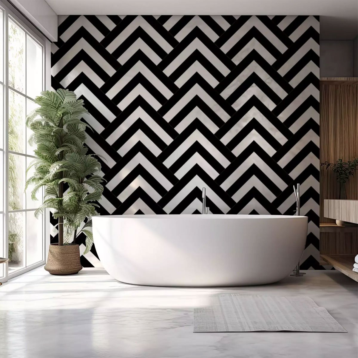 Papier peint graphique zig zag retro intissé, HEXOA