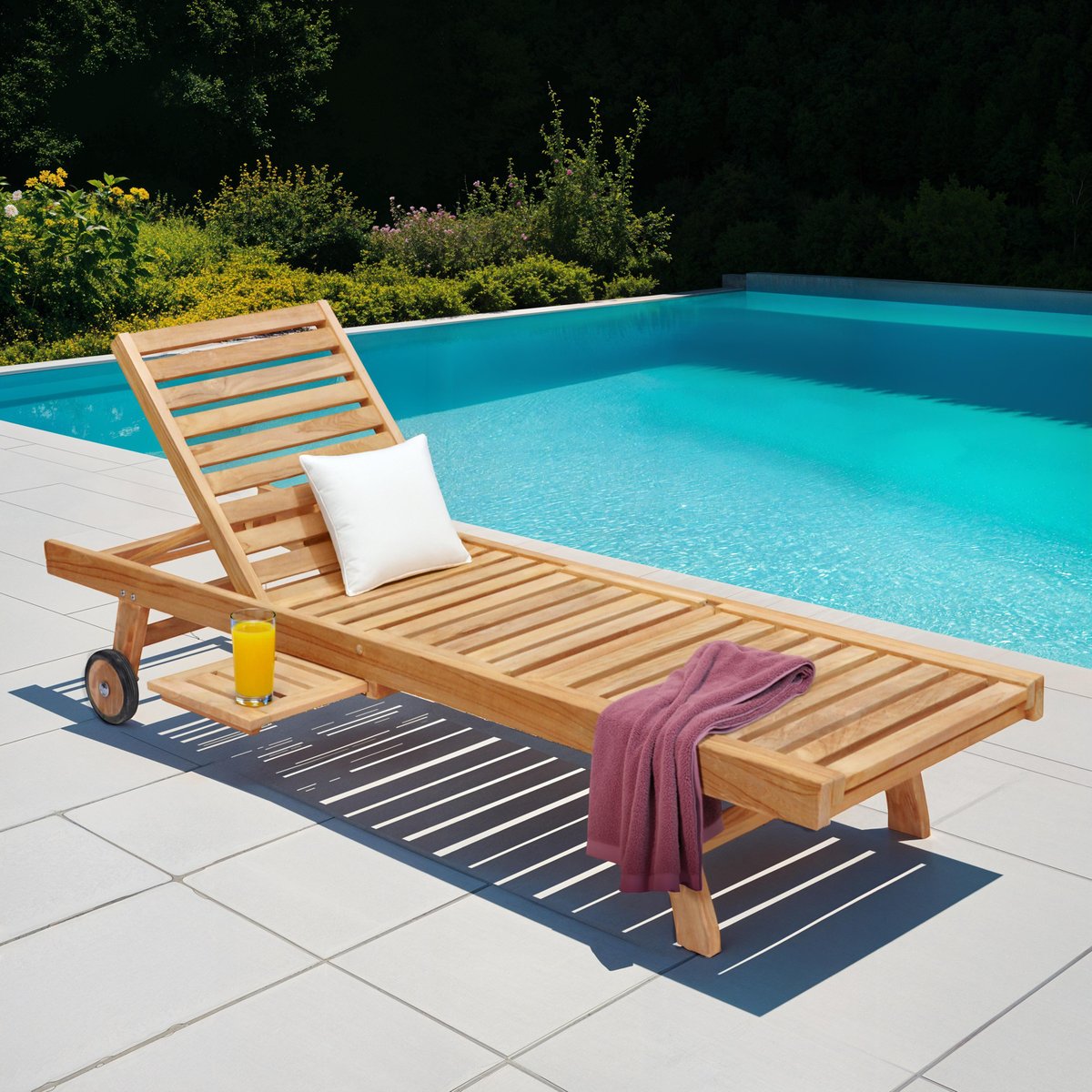 Bain de soleil pliant, en teck, LOMBOK marron, HAPPY GARDEN