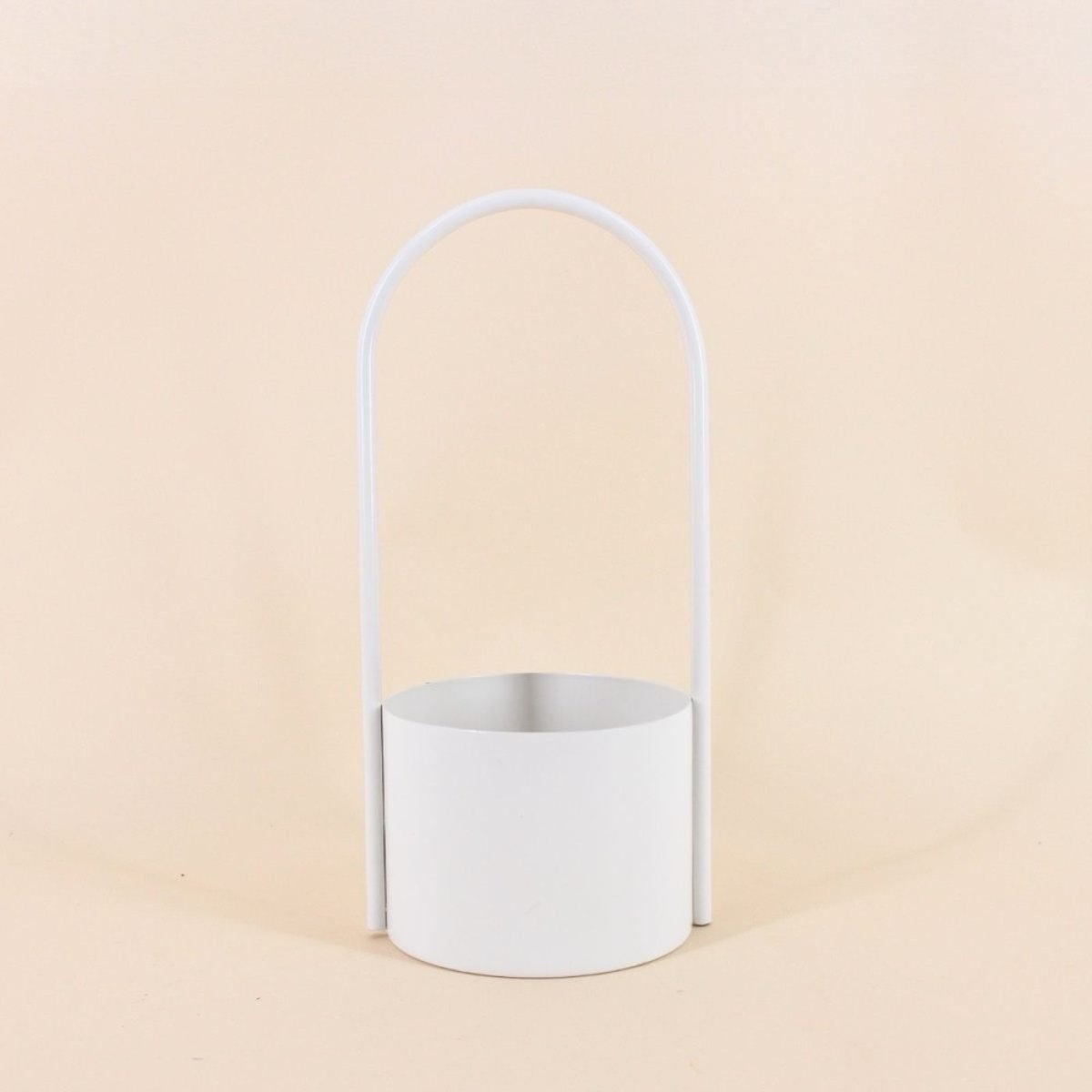 Cache pot en métal anse haute 13x30cm beige, ORNAMI