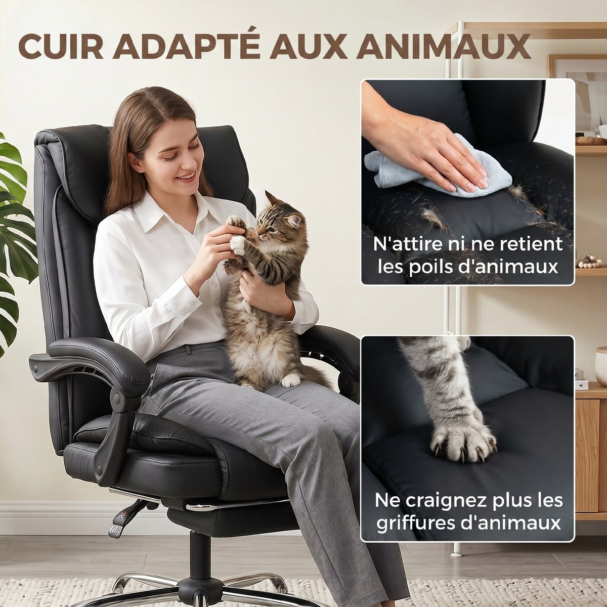 Chaise de bureau Revêtement synthétique Noir noir, HOMCOM