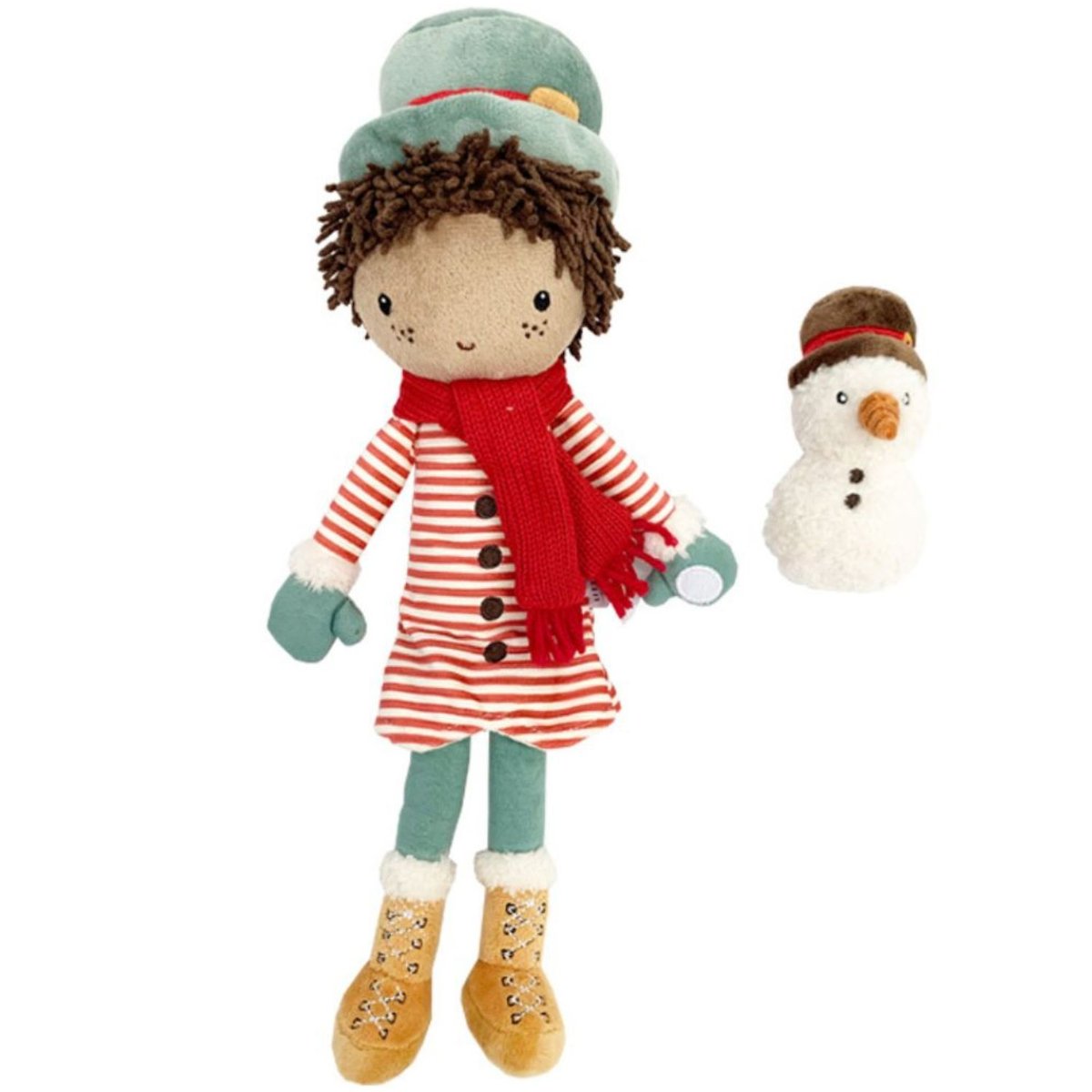 Poupée souple Jake et son bonhomme de neige rouge, vert, blanc, LITTLE DUTCH