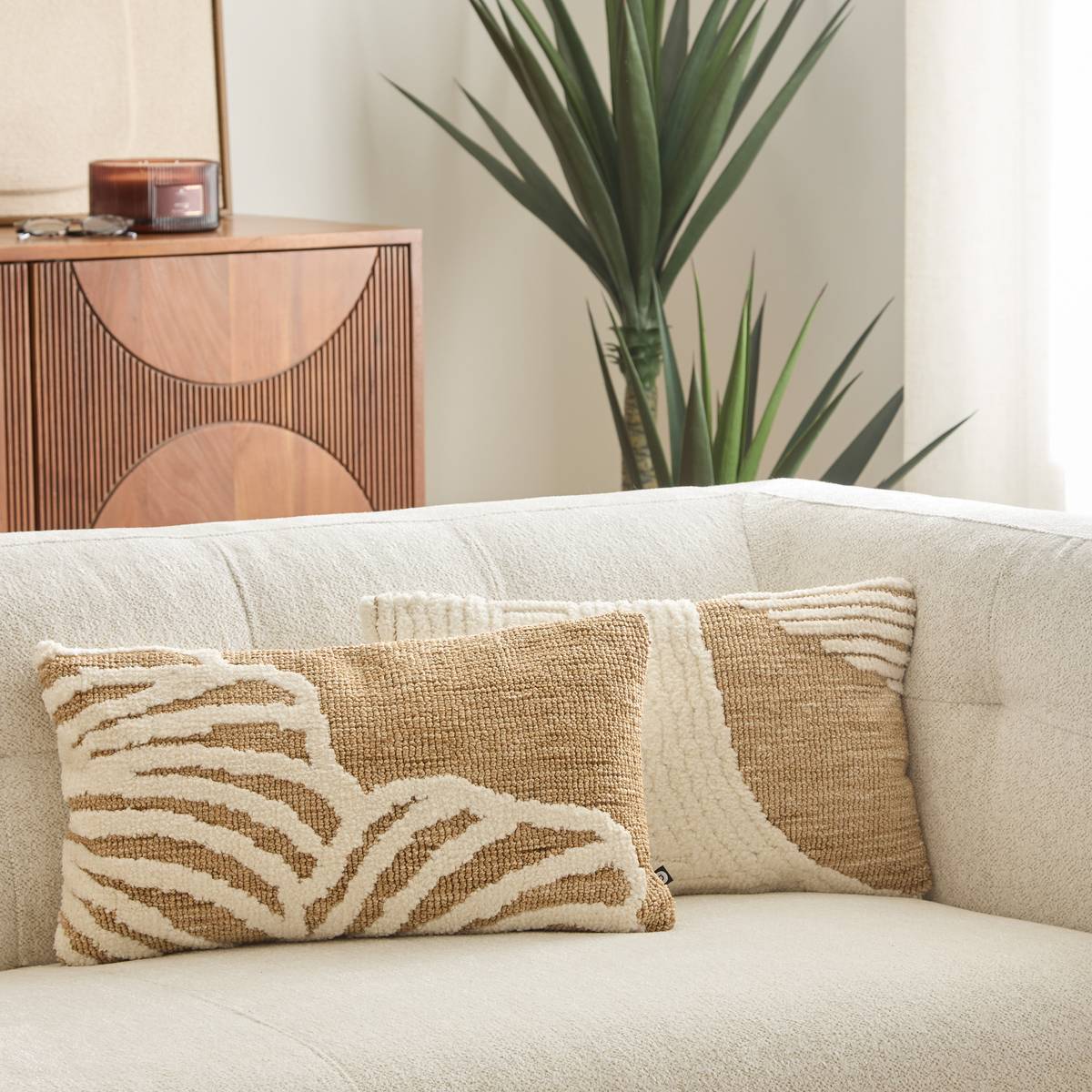 Coussin rectangulaire LOOMIA beige lin, ATMOSPHERA
