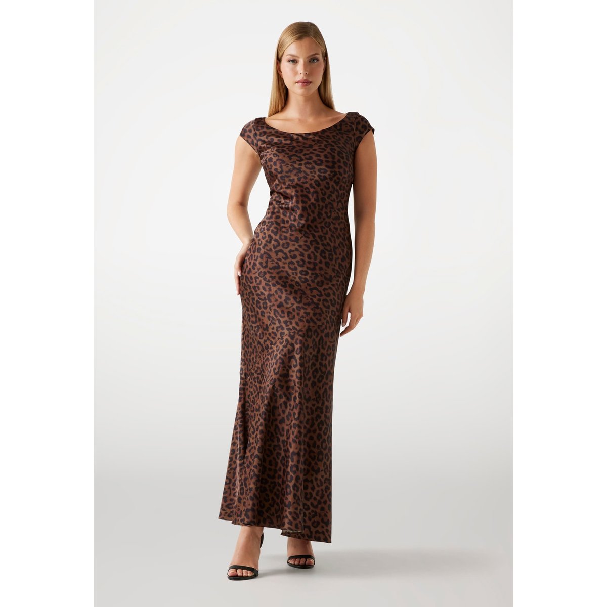 Robe Longue Bodycon Satin animalier, GUESS