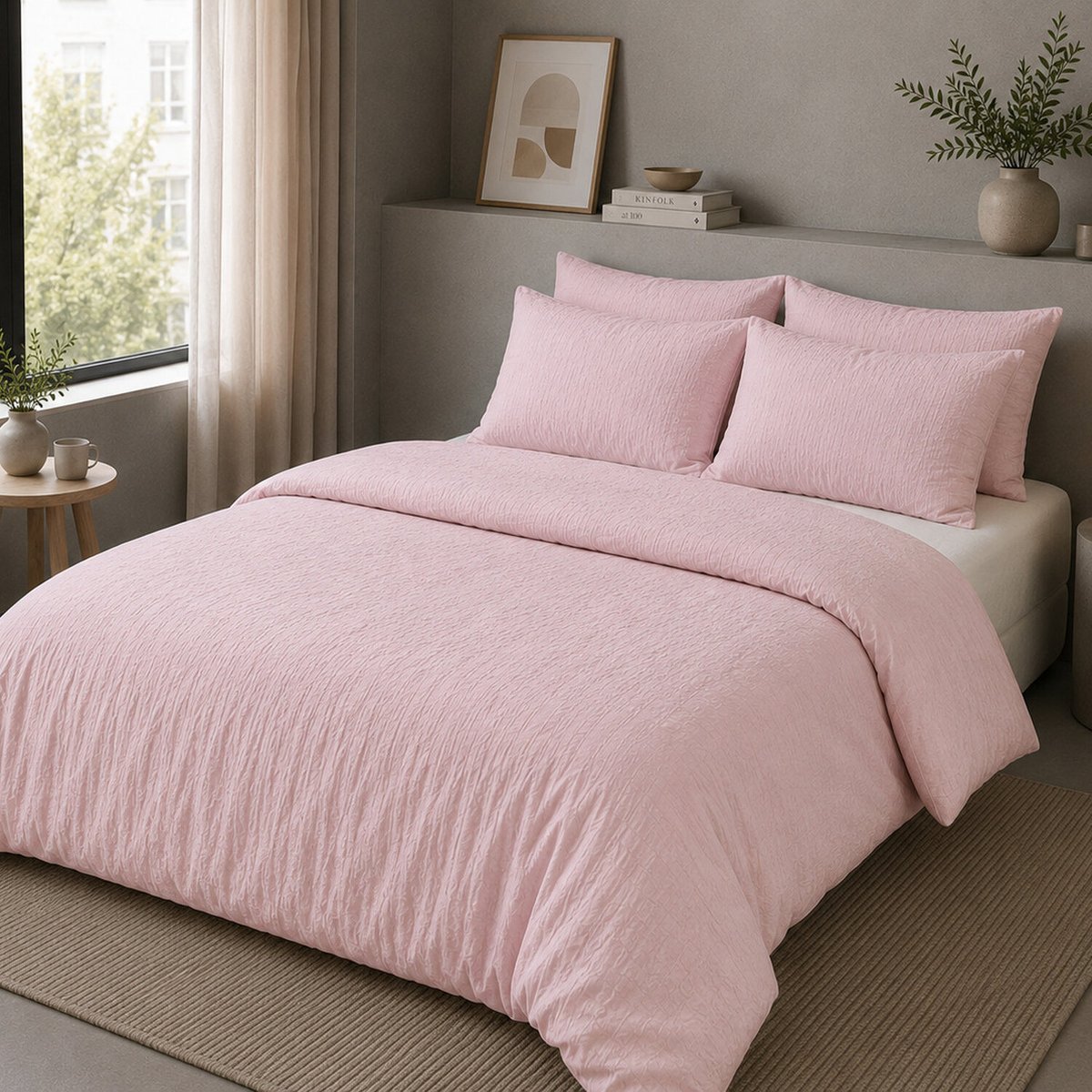 Housse de couette en gaze de coton lavé unie, PUR rose lotus, BATON ROUGE