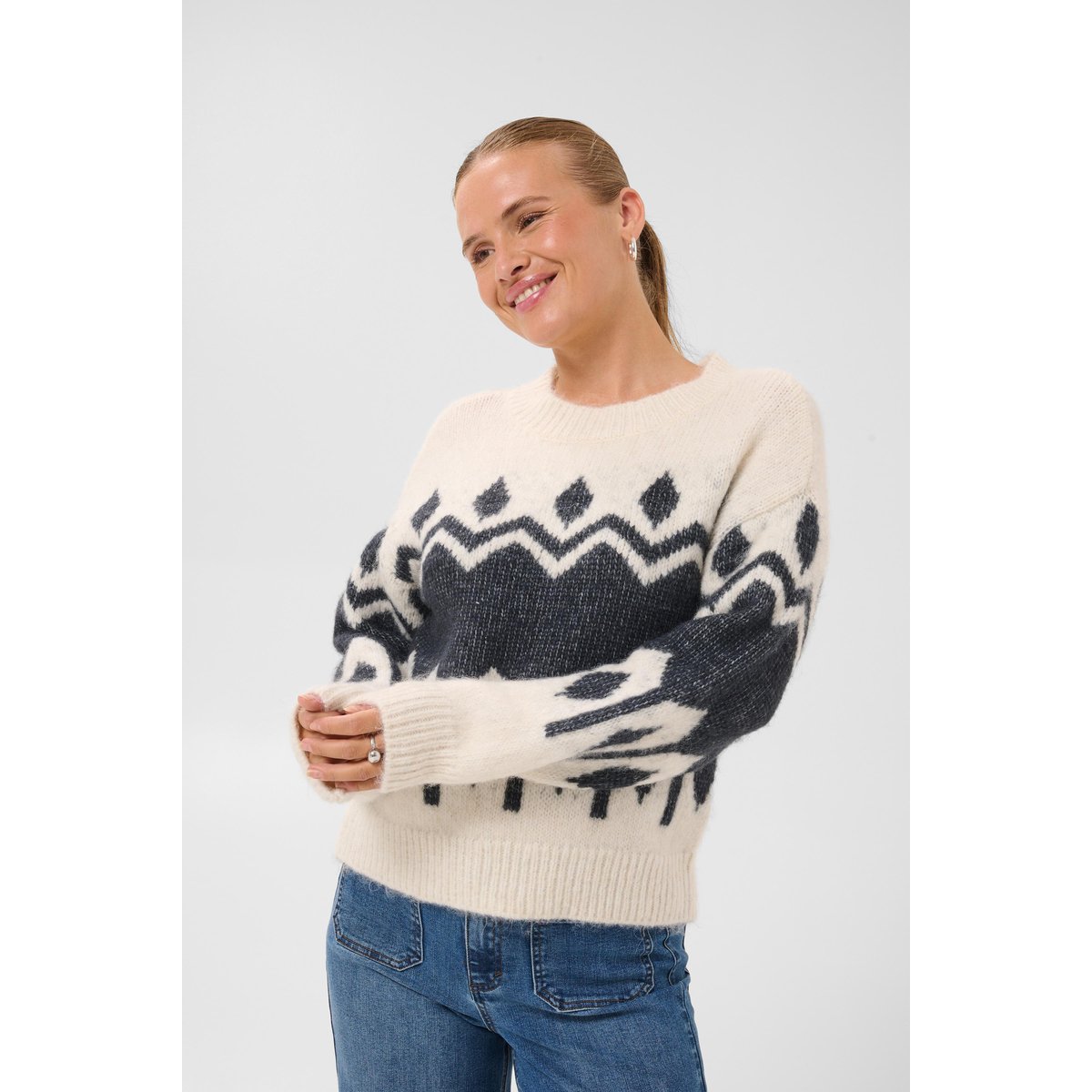 Pullover tricoté beige gris whisper white/dark grey mel., KAFFE