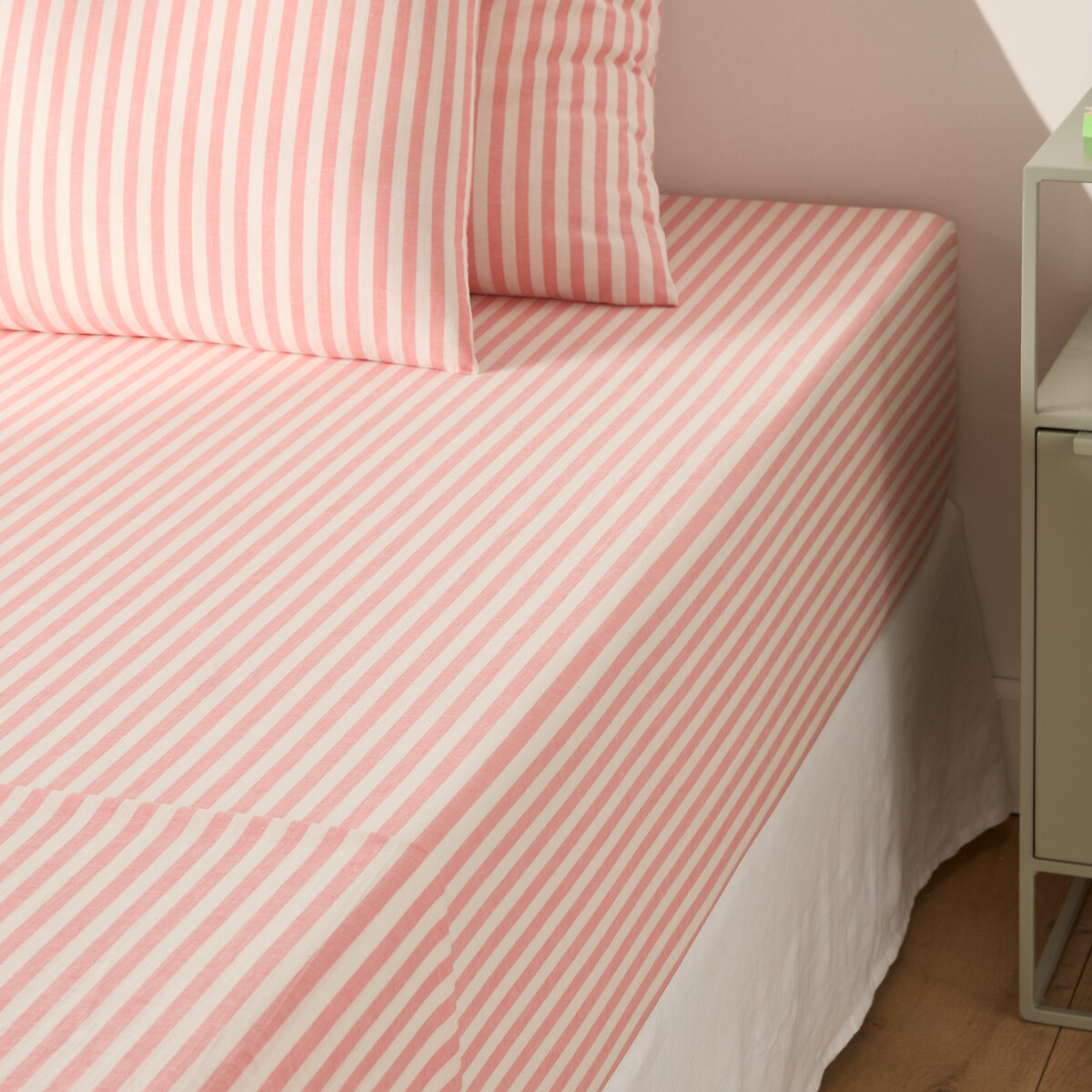 Drap-housse coton bonnet 30 cm, SOIZIC CORAIL rayé corail, LA REDOUTE INTERIEURS