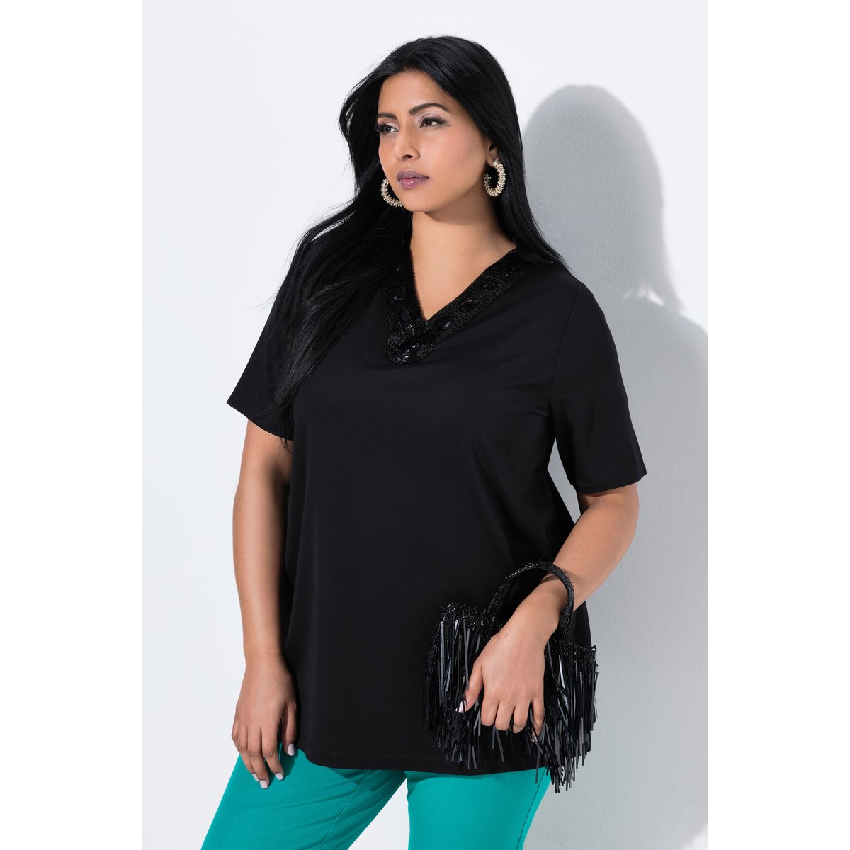 T-shirt manches courtes, coupe évasée noir, ULLA POPKEN