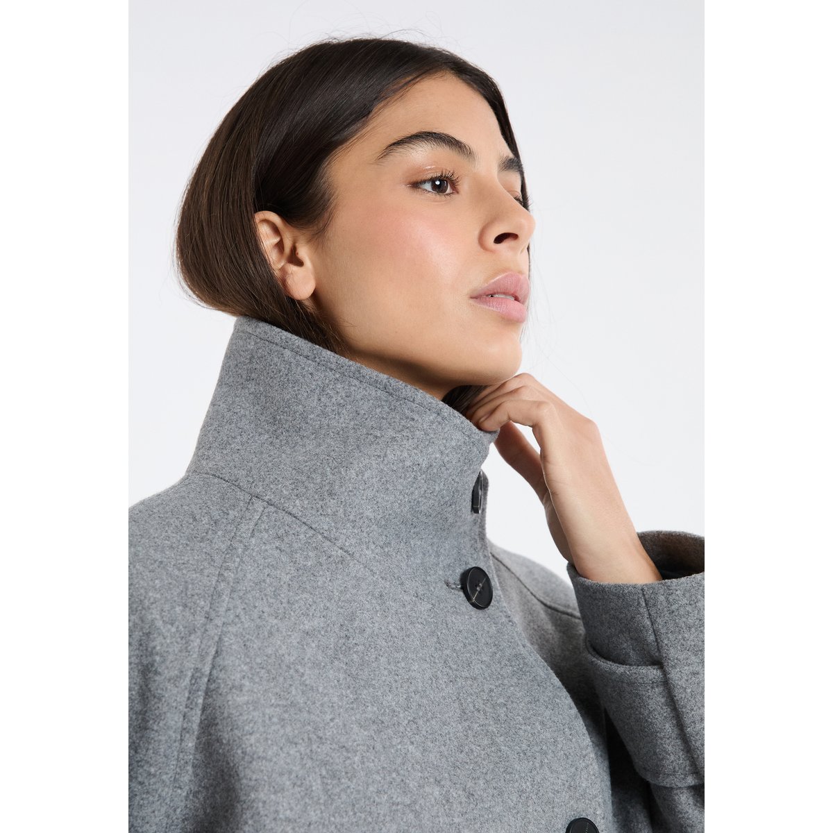 Manteau à col cheminée avec laine A GREG gris clair, ETAM