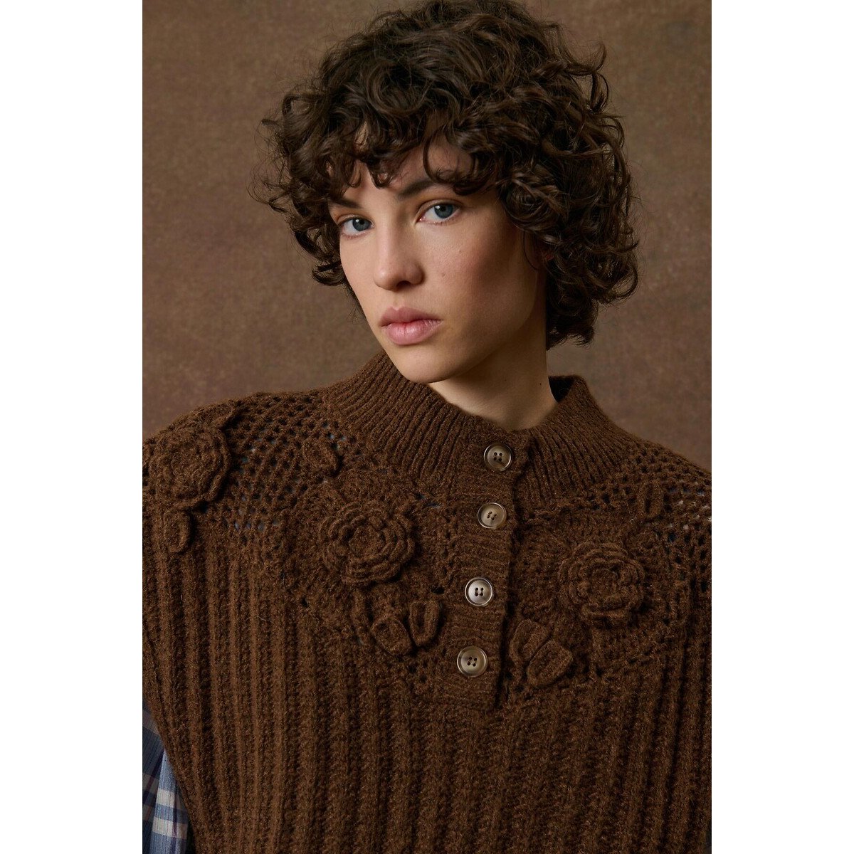 Pull sans manches brodé, SONGIA marron, LOUISE MISHA