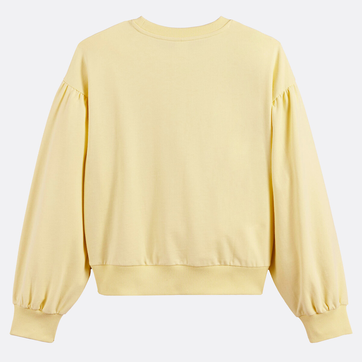 Sweat col rond, à manches longues bouffantes, en molleton, texte imprimé devant jaune, LA REDOUTE COLLECTIONS