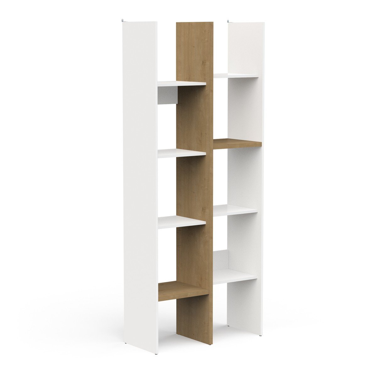 Etagère déco 6 rayons et 8 niches décor chêne et blanc mat - ACCESS bois clair, CALICOSY