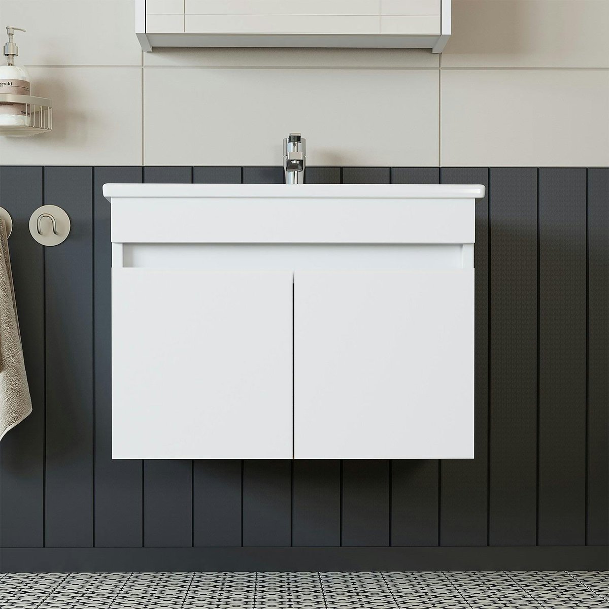 Meuble sous vasque suspendu 65 cm, 2 portes + vasque LAO blanc, PIER IMPORT