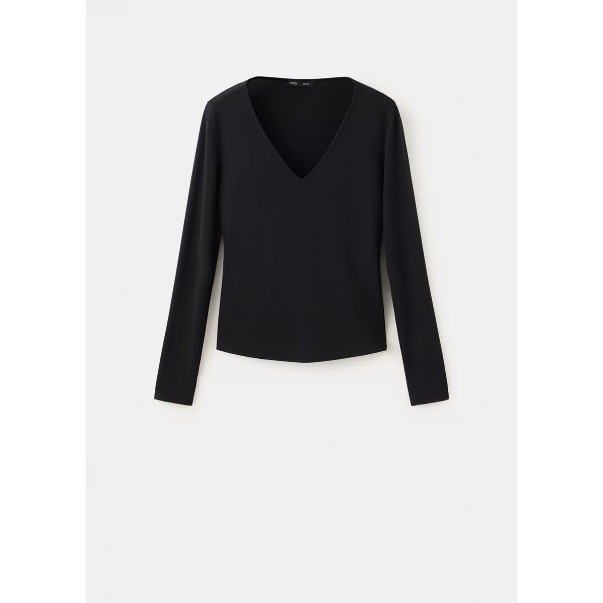 T-shirt cintré col en V noir, MANGO