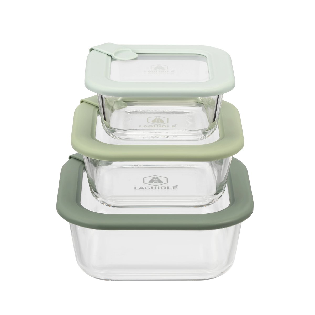 Lot de 3 boîtes en verre rectangulaires avec couvercles (320, 520 et 800 ml) - Pure vert, LAGUIOLE CUISSON