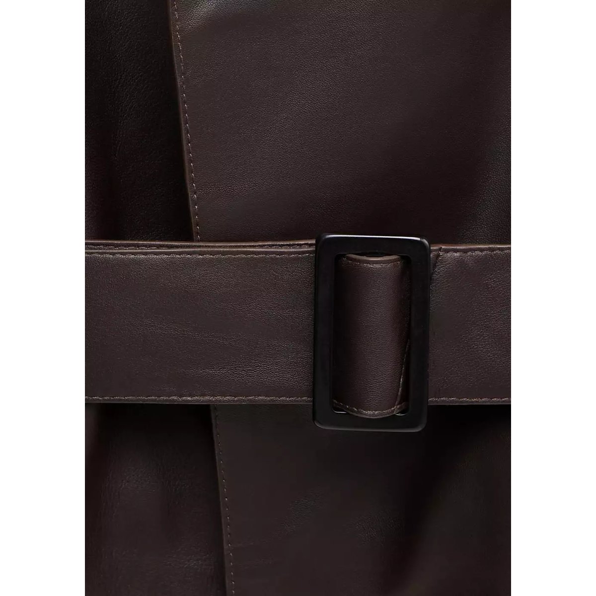 Trench crop en cuir avec ceinture chocolat, MANGO