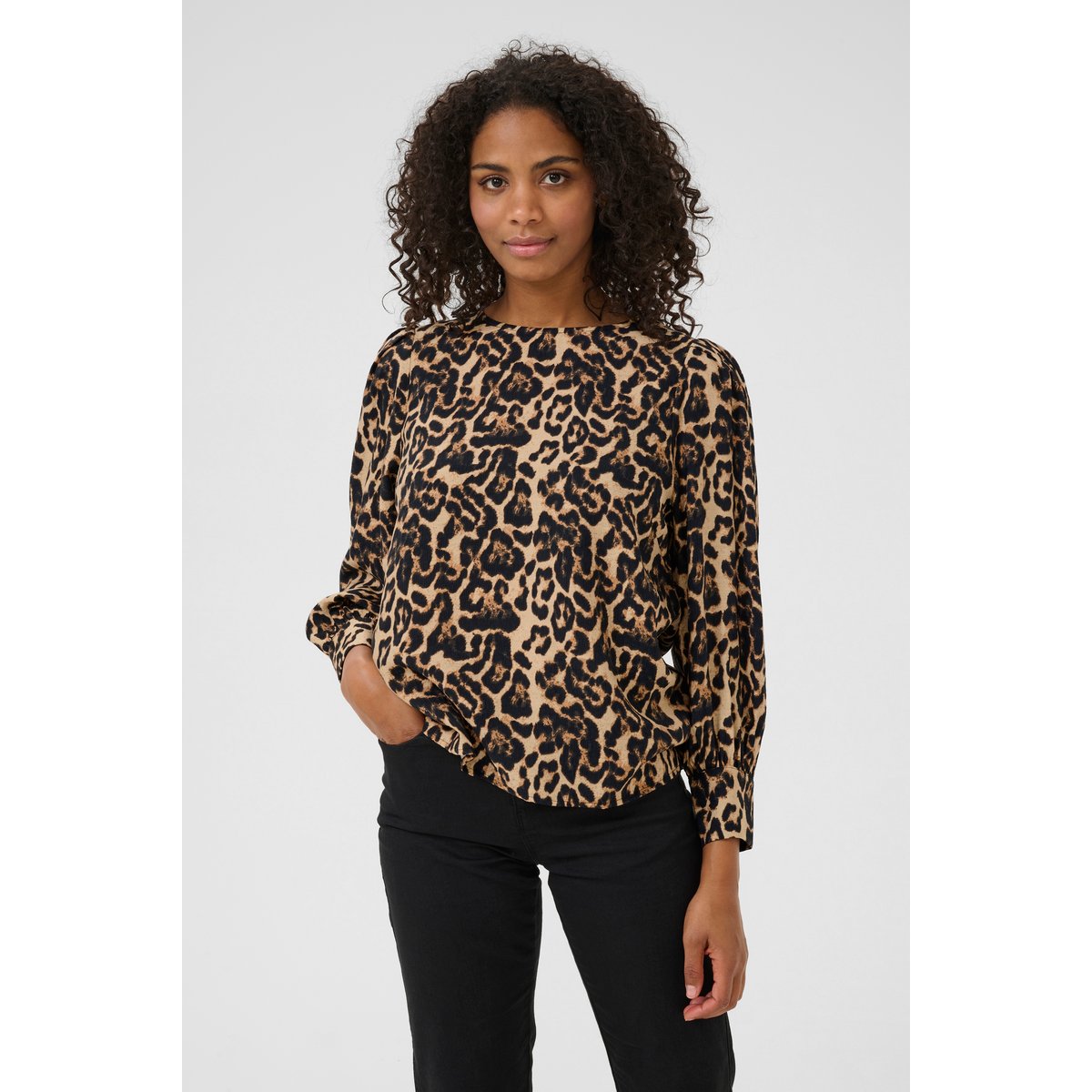 Blouse with long sleeve imprimé naturel leopard, KAFFE