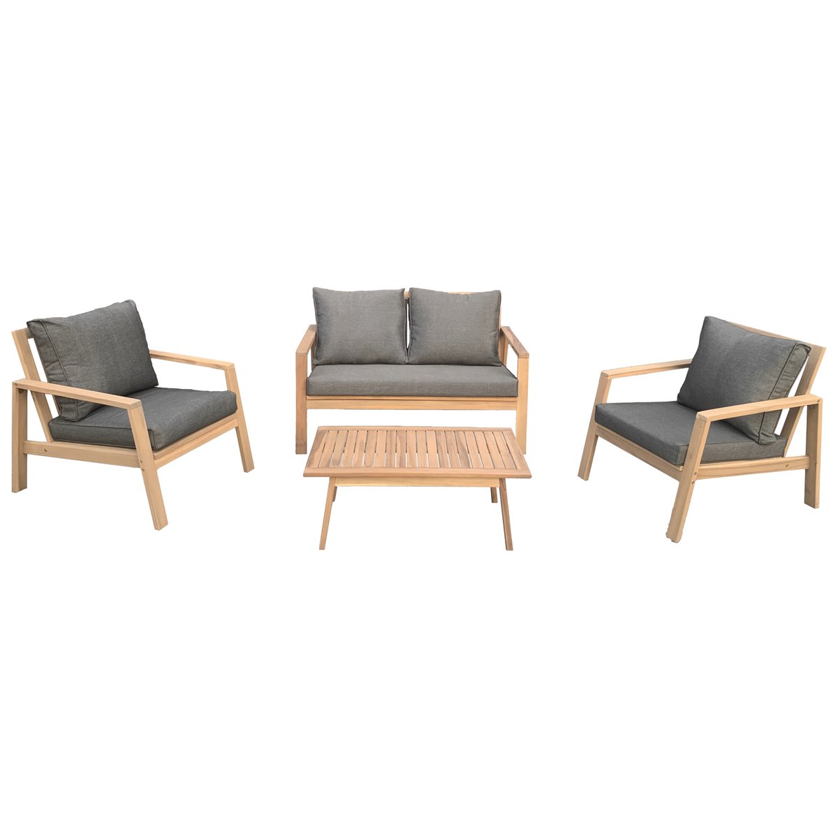 Salon de jardin en acacia, 4 pl, GILI gris, naturel, HAPPY GARDEN