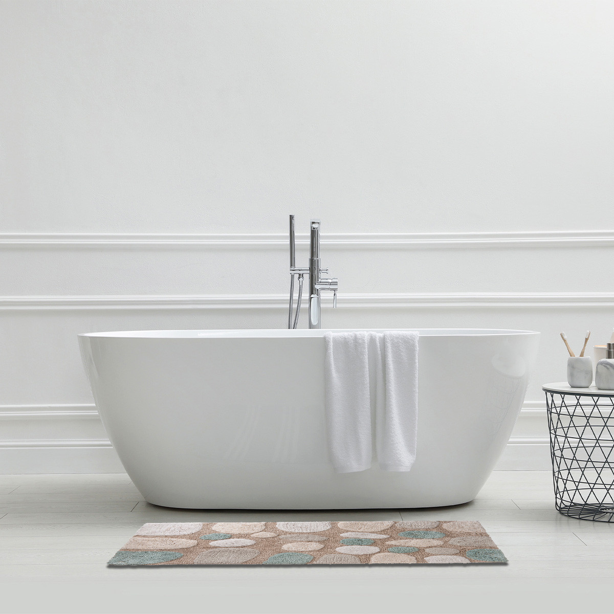 Tapis de bain déco galet en coton tufté GALET beige, GUY LEVASSEUR
