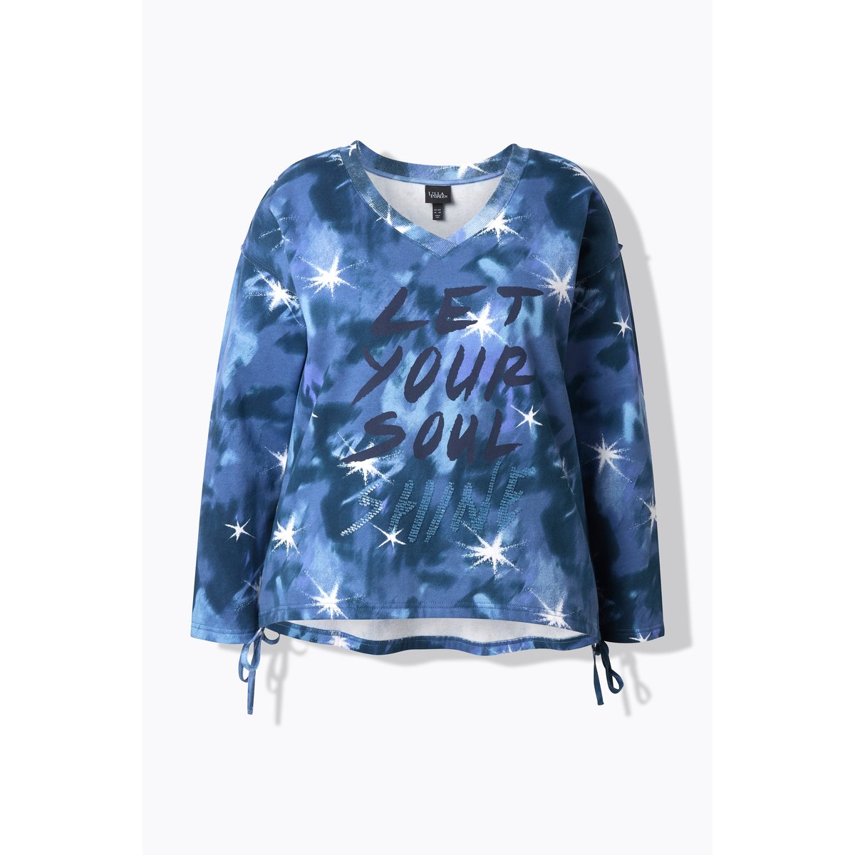 Sweat-shirt à col en V et manches longues bleu atlantique, ULLA POPKEN