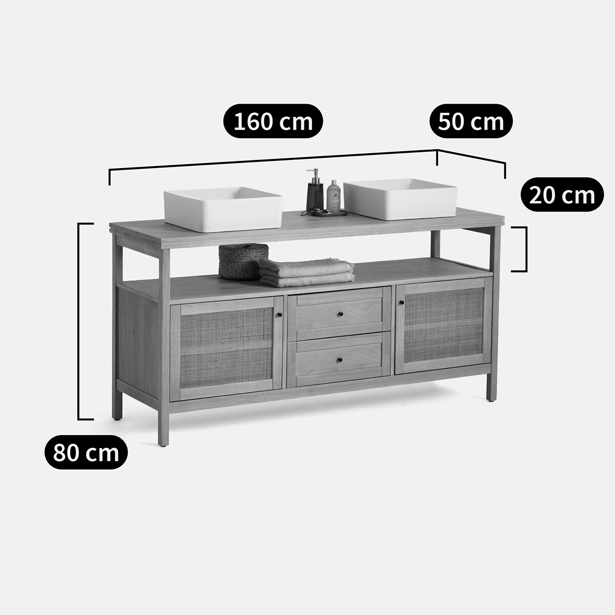 Meuble sous double vasque L160 cm, Gabin naturel, LA REDOUTE INTERIEURS