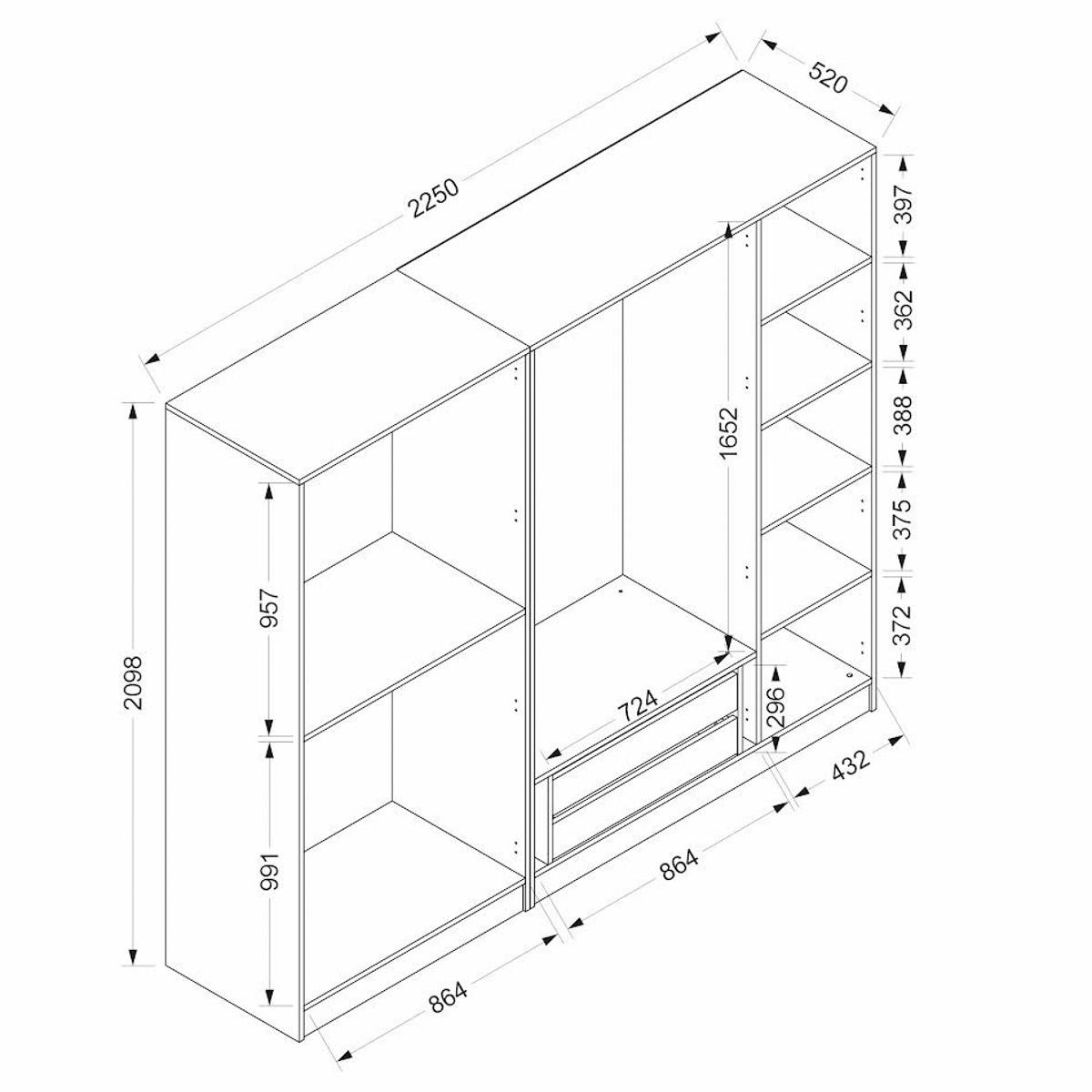 Armoire penderie blanche rainurée, 2 portes verre 225 cm BYRON blanc, PIER IMPORT