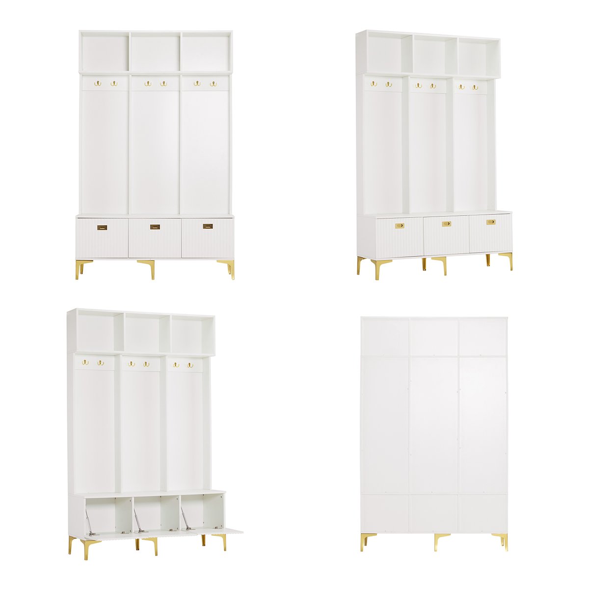 Vestiaire d'entrée avec banc et rangement, PORTER-C blanc, MEUBLES COSY