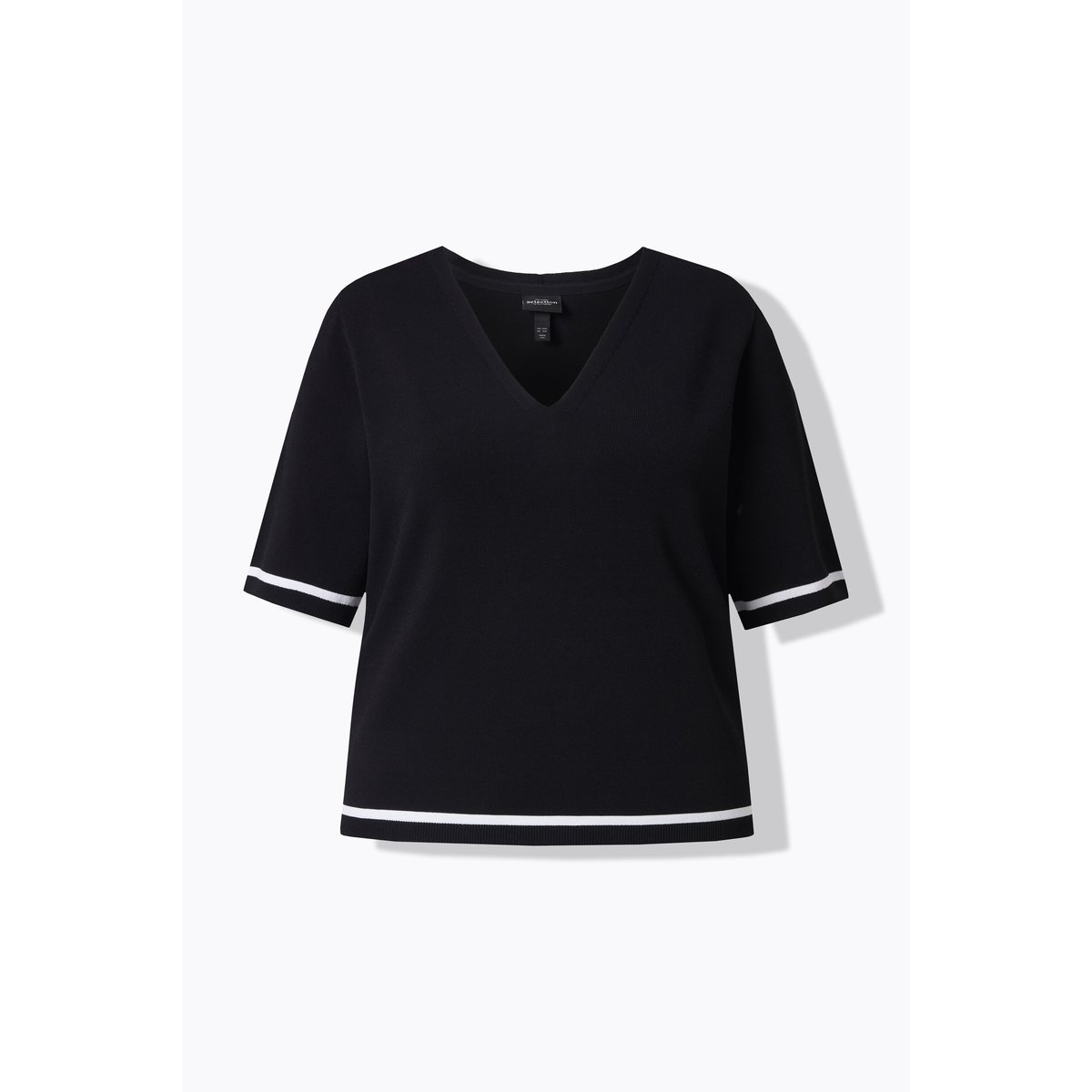 Pull court en fine maille côtelée noir, ULLA POPKEN