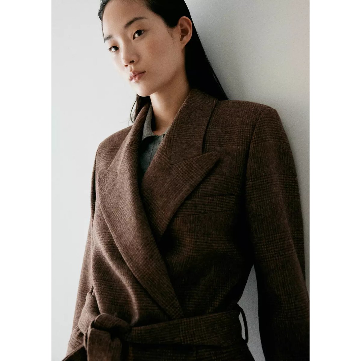 Veste laine à carreaux marron moyen, MANGO