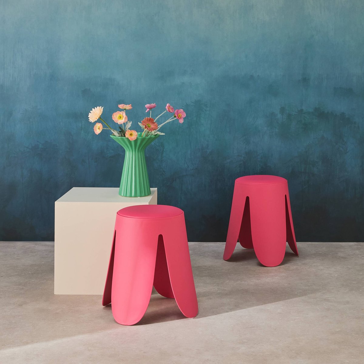 Tabouret empilable simili cuir (lot de 2) NIKI bleu, SWEEEK