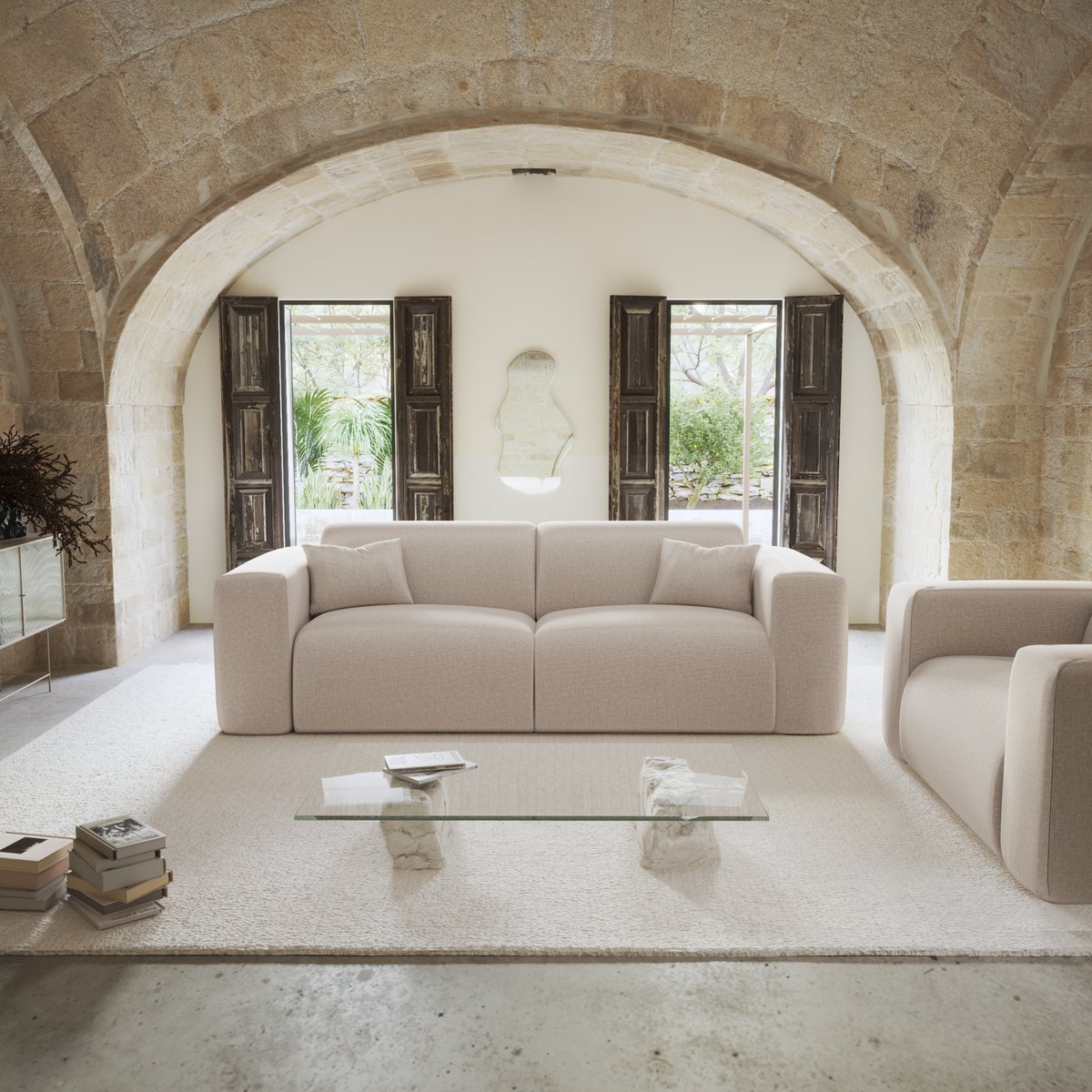 Canapé en tissu tramé MYRA beige, SIA HOME