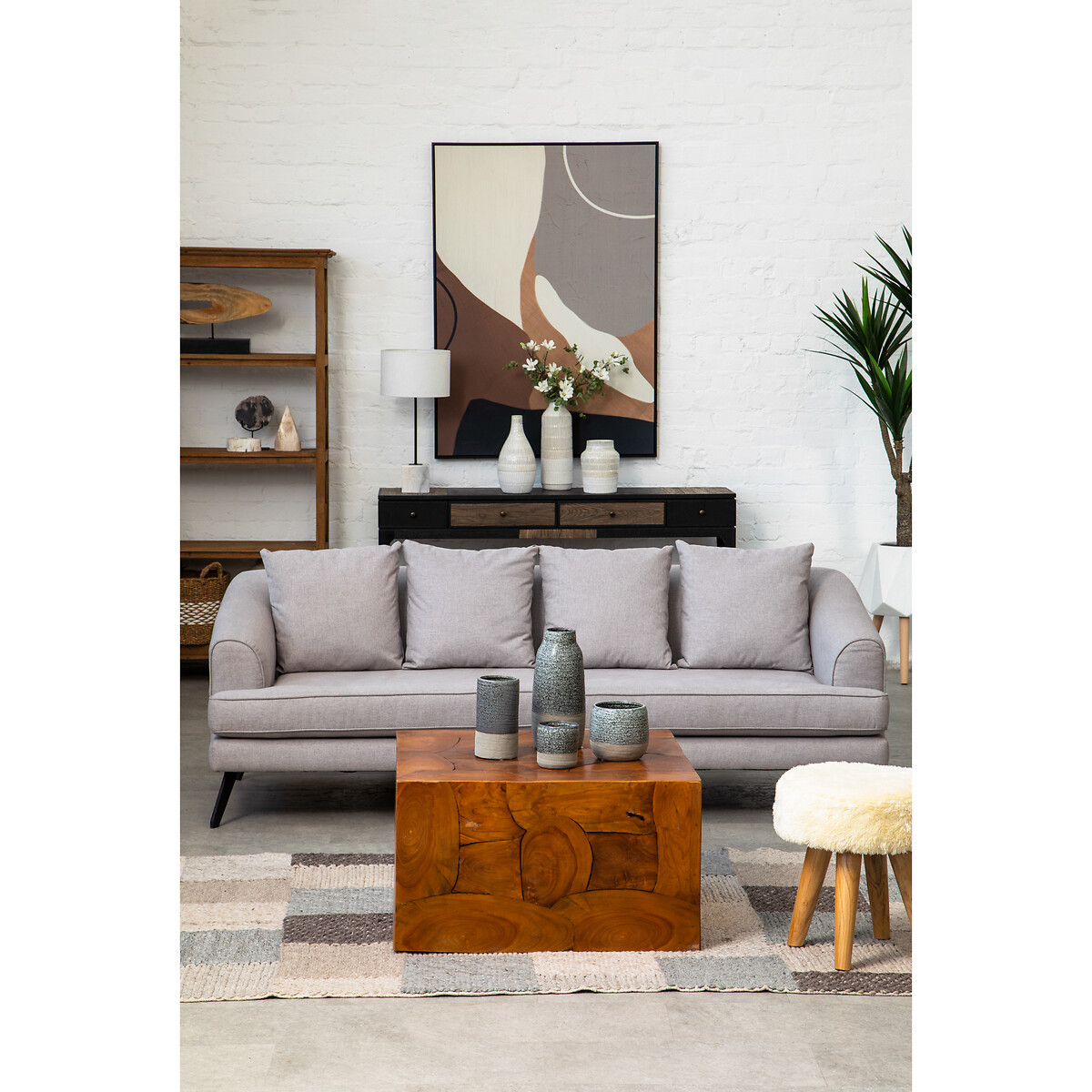 143 x 103cm Neutral Abstract Canvas Wall Art grey, SO'HOME