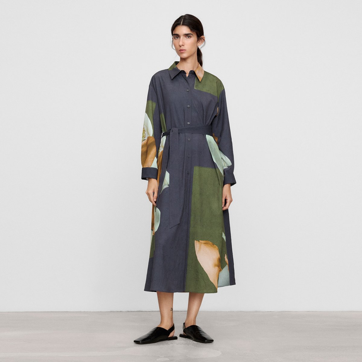 Robe-chemise imprimée avec ceinture imprimé fleurs, ADOLFO DOMINGUEZ