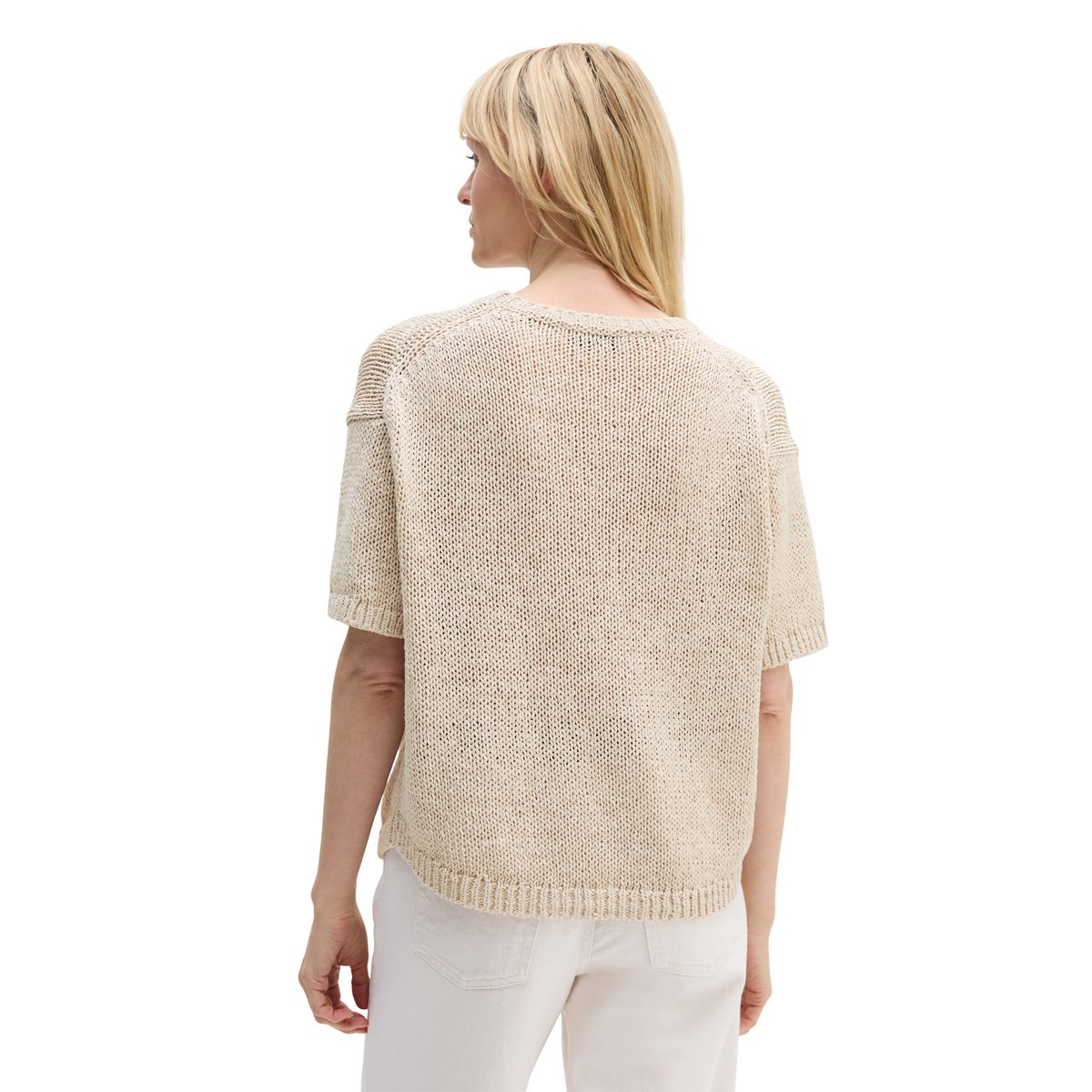 Pull à manches courtes loose en fil à bandelettes gris clair, MARC O'POLO