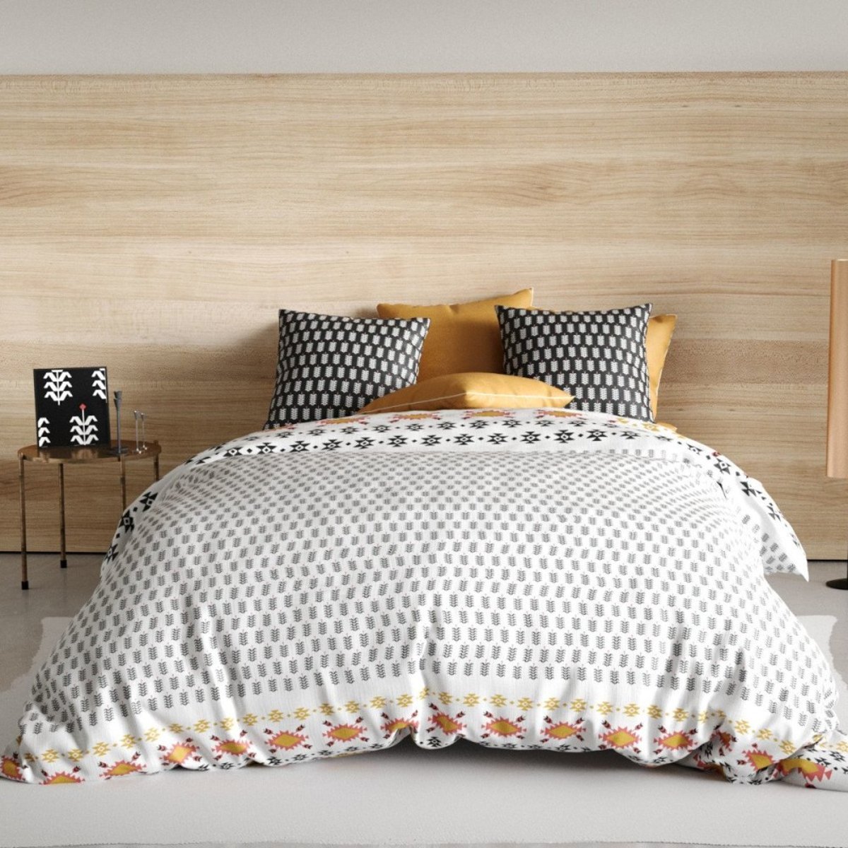 Housse de couette 260x240 LOYA + 2 taies coton 57 fils noir, DECORATIE