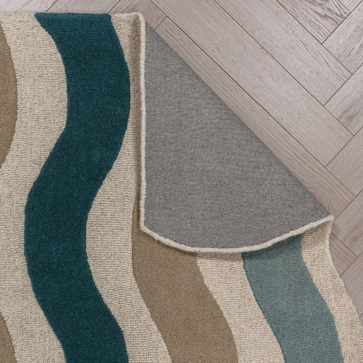 Tapis en laine festonné CASCADE bleu, FLAIR RUGS
