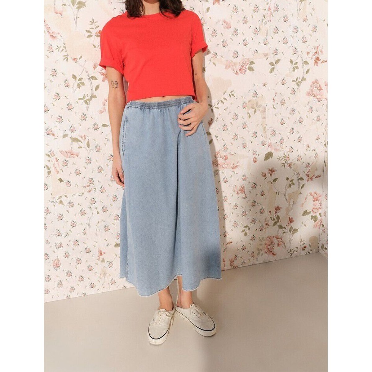 Jupe longue en denim léger, PAYBOU bleu denim, AMERICAN VINTAGE