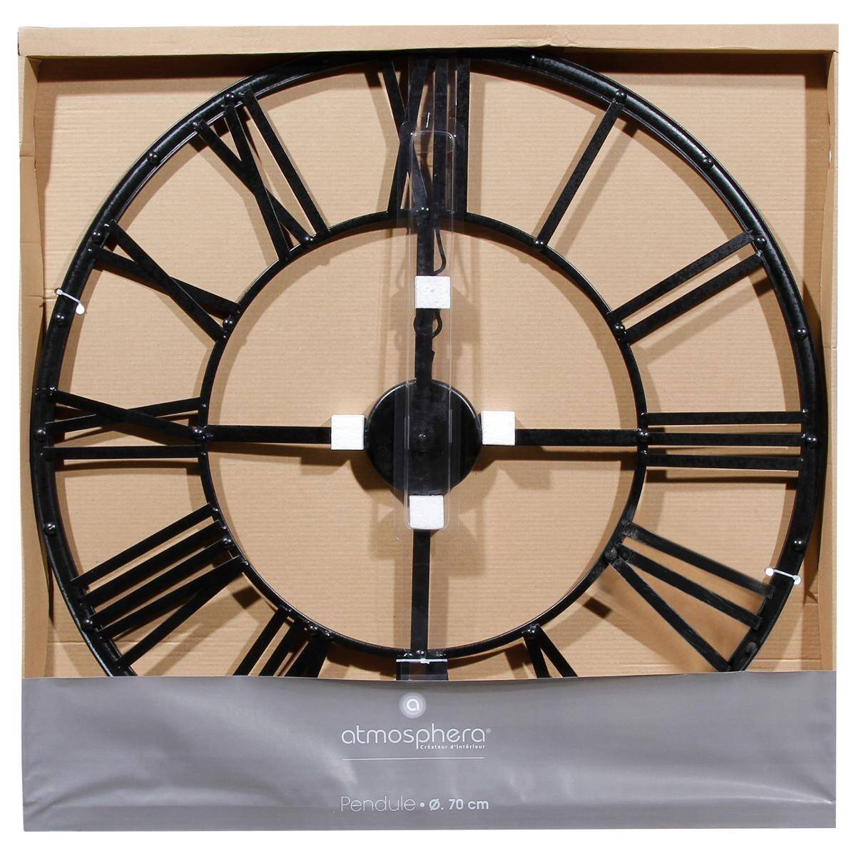 Horloge murale design industriel chiffres romains ANDRAS noir, ATMOSPHERA