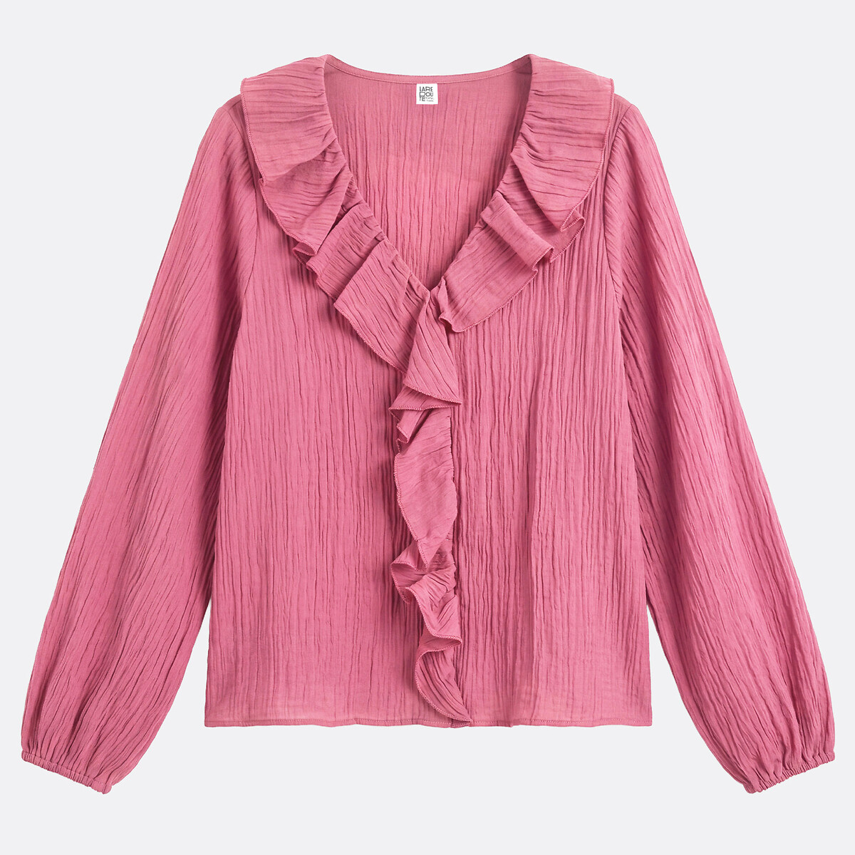 Ruffled Long Sleeve V-Neck Blouse dusty pink, LA REDOUTE COLLECTIONS
